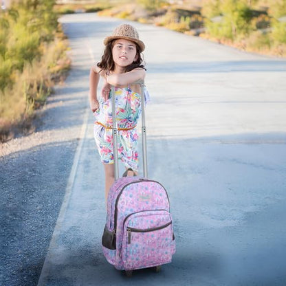 Tilami Rolling Backpack 18 inch Double Handle Wheeled Boys Girls Travel School Children Luggage Toddler Trip - color: Pink Shell