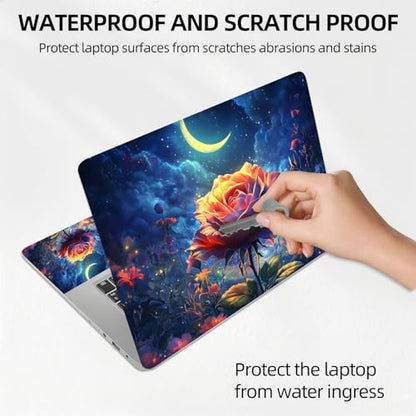 Enchanted Rose Under Moon Night Universal Laptop Skin Sticker 3PCS, Protective Decal Trim-to-Fit 11.6" 13.3" 14" 15.6" Laptop Vinyl Cover, Removable Anti-Scratch Computer Decal Protector - color: Enchanted Rose Under Moon Night
