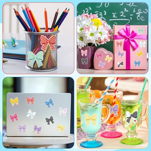 Back School Bow Stickers - 16 Design Waterproof Vinyl Self Adhesive Decals with Cute Ribbon Pattern for Laptop Notebook Scrapbook Water Bottle Classroom Door Teacher Reward Chart Party Favor - style: Back To School Bow