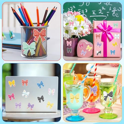 Back School Bow Stickers - 16 Design Waterproof Vinyl Self Adhesive Decals with Cute Ribbon Pattern for Laptop Notebook Scrapbook Water Bottle Classroom Door Teacher Reward Chart Party Favor - style: Back To School Bow