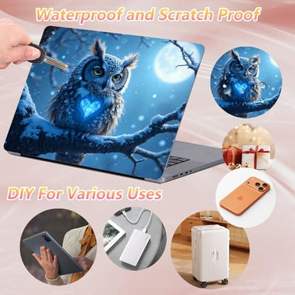 Laptop Skin Sticker Decal 12" 13" 13.3" 14" 15" 15.6",Waterproof Scratch Resistant Vinyl,Reusable Easy to Apply,for MacBook HP Dell Notebooks Netbooks Laptop,2 Wrist Pads,Blue Owl Snow - color: Blue Owl Snow