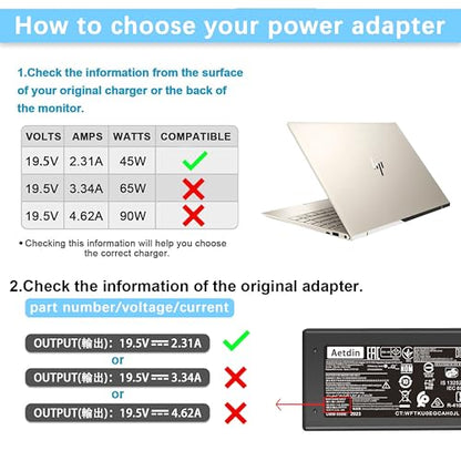 45W 19.5V 2.31A Charger Compatible with HP Pavilion Envy X360 TPN-CA14 r-41013153 15-f272wm 15-f387wm 15-ba009dx 15-dw0083wm 15-f222wm 213349-109 TPN-LA15 TPN-DA16 Laptop Power Adapter 4.5x3.0mm