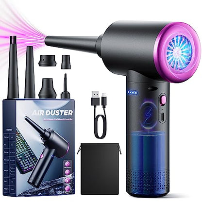 Higynator Compressed air Duster - 3 Gear Adjustable 100000RPM Electric with LED Light, Cordless Blower for Computer Keyboard Car Cleaning Kit 9000mAh Rechargeable Dust Remover, Black (AD36)