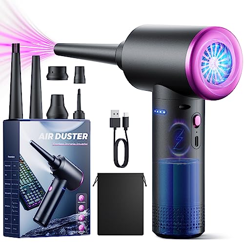 Higynator Compressed air Duster - 3 Gear Adjustable 100000RPM Electric with LED Light, Cordless Blower for Computer Keyboard Car Cleaning Kit 9000mAh Rechargeable Dust Remover, Black (AD36)