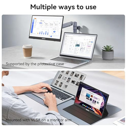 BENFEI Portable Monitor 15.6'', FHD 1080P HDMI USB-C Gaming Display, Ultra-Slim IPS HDR Screen w/Smart Cover & Speakers, Plug & Play External Monitor for Laptop PC Phones Tablet PS5/4 Xbox Switch