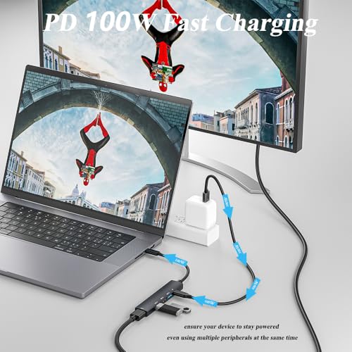 5 in 1 USB C Hub with 4K HDMI, PD 100W Fast Charging Type C Adapter, Multi-Port USB C Converter Compatible with Windows, MacOS, Linux sysytem; Support MacBook Air/Pro/ M1/ M2, Chromebook, XPS