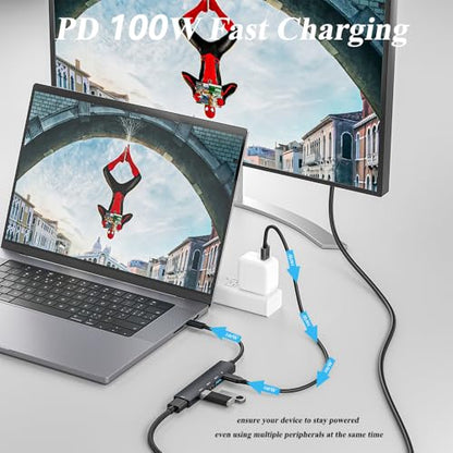 5 in 1 USB C Hub with 4K HDMI, PD 100W Fast Charging Type C Adapter, Multi-Port USB C Converter Compatible with Windows, MacOS, Linux sysytem; Support MacBook Air/Pro/ M1/ M2, Chromebook, XPS