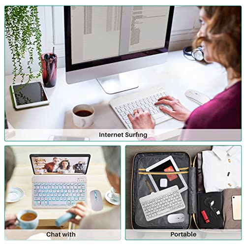Bluetooth Keyboard and Mouse Combo for iPad - Rechargeable Wireless Keyboard & Mouse with 7-Color Backlit Compatible with iPad 9th/8th Gen, iPad Pro/Air/Mini, iPhone14/13/12 Pro, White - color: white