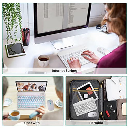 Bluetooth Keyboard and Mouse Combo for iPad - Rechargeable Wireless Keyboard & Mouse with 7-Color Backlit Compatible with iPad 9th/8th Gen, iPad Pro/Air/Mini, iPhone14/13/12 Pro, White - color: white