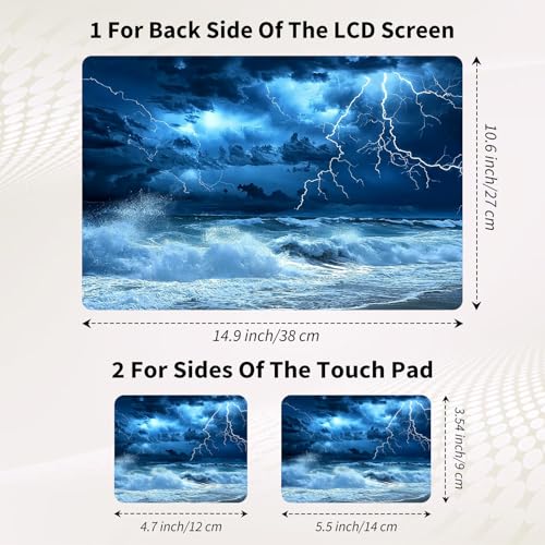 Laptop Skin Sticker 3-Piece Set,Blue Sky with Lightning | Trim-to-fit 3-piece vinyl set with one 15 x 10.6 in lid skin and two palm-rest decals for many 12-15.6 in laptops - color: Blue Sky With Lightning