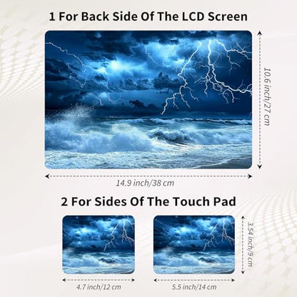 Laptop Skin Sticker 3-Piece Set,Blue Sky with Lightning | Trim-to-fit 3-piece vinyl set with one 15 x 10.6 in lid skin and two palm-rest decals for many 12-15.6 in laptops - color: Blue Sky With Lightning
