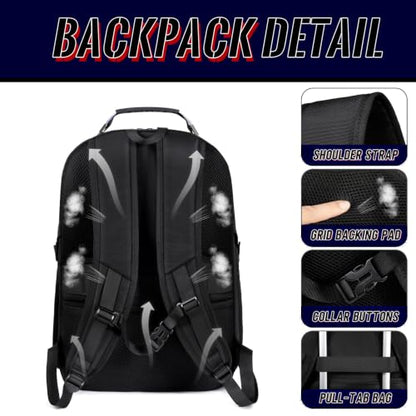 55L Gaming Laptop Backpack, Fits 18.4-19" Laptop, Black | 180° TSA-Friendly Carry On Design with Padded Laptop Compartment, Water-Resistant, Adjustable Strap, Handle for Men Women - color: Black, size: 18.4 Inch（21.6"x15.4"x9.8"）