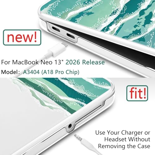 Batianda Case for MacBook Neo 13 Inch 2026 Model A3404, Aqua Wave | 4-in-1 Laptop Accessories Bundle with Aqua Ocean Wave Art, Ultra Slim Hard Shell for Beach Lovers and Students - color: Artistic Wave