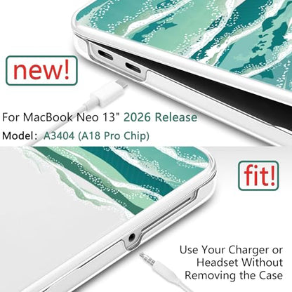 Batianda Case for MacBook Neo 13 Inch 2026 Model A3404, Aqua Wave | 4-in-1 Laptop Accessories Bundle with Aqua Ocean Wave Art, Ultra Slim Hard Shell for Beach Lovers and Students - color: Artistic Wave