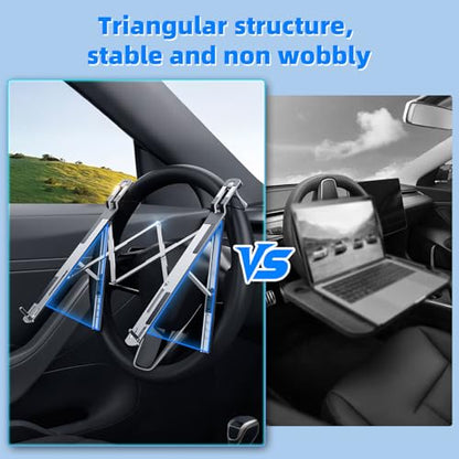 Adjustable Steering Wheel Laptop Mount, Foldable Car Laptop Desk-Silver | Metal Car Laptop Holder Sturdy, 5-Gear Adjustable Angle, Foldable Compact Space-Saving, In-Vehicle Reading Working - size: Laptop Stand-Silver