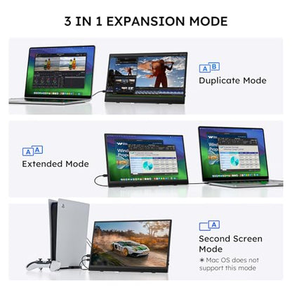 Portable Monitor for Laptop FHD 15.6" 1080P Ultra-Slim USB-C&HDMI External Second Screen for Laptop Travel Monitor Dual Speaker-Screen Extender for PC/Mac/Phone/PS4/5/Xbox/Switch-VESA*2