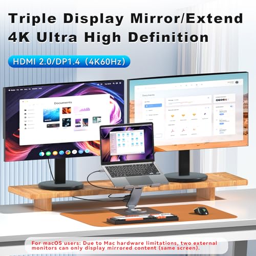 Laptop Docking Station Stand 11-IN-1 Triple Display HDMI DP 4K60Hz Gigabit Ethernet USB3.1 PD100W SD/TF Card Reader Audio 360°Swivel Laptop Stand with USB Hub for MacBookPro/Air/Dell/HP/Surface/Lenovo - color: For Laptop 7-15.6 inches 11-in-1 Ultra