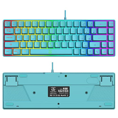 Snpurdiri 60% Membrane Gaming Keyboard,RGB Compact Wired Small Keyboard, Strong Mechanical Feel for PC/Mac Gamer, Typist, Travel, Easy to Carry on Business Trip(68 Keys,Blue) - color: Blue