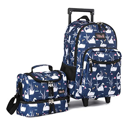 Tilami Rolling Backpack 18 inch Double Handle with Lunch Bag Wheeled Kids Backpack, Swan Blue - color: Swan Blue