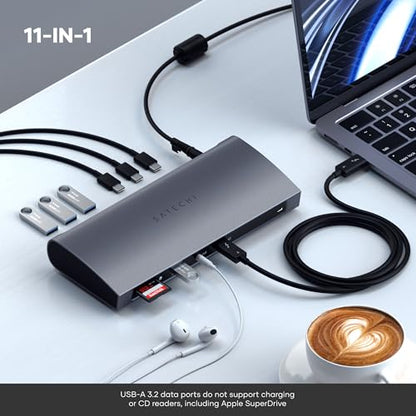Satechi 11-in-1 Thunderbolt 4 Dock, 2X 4K/60Hz Displays, 3 USB-A 3.2 | 100W charging, 3 Thunderbolt, 3 USB-A 3.2, USB-A 2.0 ports, SD card reader, for MacBook Air/Pro, Mac, Windows