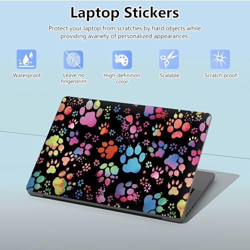 Universal Laptop Skin Sticker with 2 Wrist Pad Skins, Waterproof Scratch Resistant Vinyl Laptop Cover Decal, Cut to Fit for 11–15.6 Inch MacBook HP Dell Lenovo, Color Dog Paws - color: Color Dog Paws