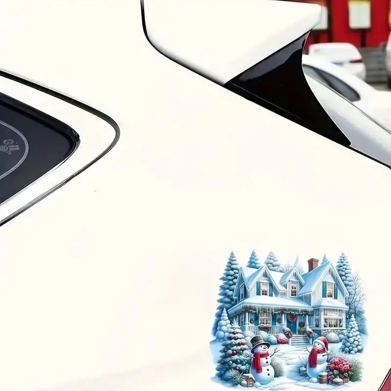 Christmas Snowman & House PVC Vinyl Car Decals Stickers Waterproof Self-Adhesive Decals for Cars, Laptops, Trucks, Motorcycles Wall Window Luggage Scratch Cover Door Decor Sticker