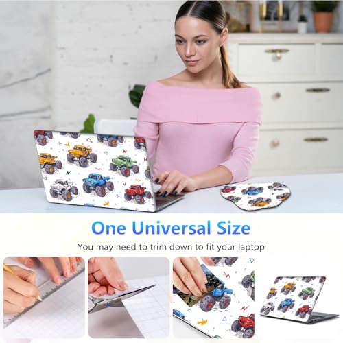 Laptop Skin Sticker Decal 15-15.6 Inch with Cute Mouse Pad, Universal Reusable Vinyl Sticker for 12.1 13 13.3 14 15.4 Inch Netbook and Notebook PC, Monster Truck Pattern - color: Monster Truck Pattern