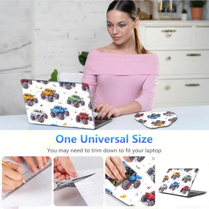 Laptop Skin Sticker Decal 15-15.6 Inch with Cute Mouse Pad, Universal Reusable Vinyl Sticker for 12.1 13 13.3 14 15.4 Inch Netbook and Notebook PC, Monster Truck Pattern - color: Monster Truck Pattern