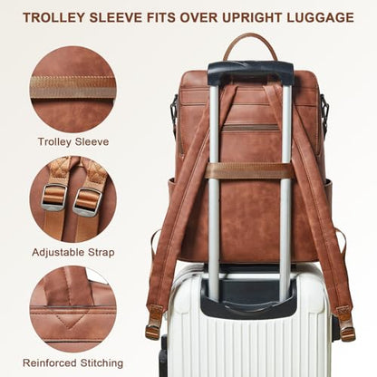 Laptop Backpack for Women 15.6 inch,Travel Leather Backpack Purse Nurse Teacher Carry on Backpack Computer Bag,Professional Water-Resistant College Business Work Casual Daypack,Nubuck Brown - color: Nubuck Brown