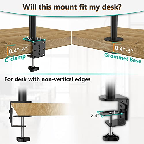 WALI Extra Tall Dual LCD Monitor Fully Adjustable Desk Mount Fits 2 Screens up to 27 inch, 22 lbs. Weight Capacity per Arm (M002XL), Black - size: 13"-27", style: Dual