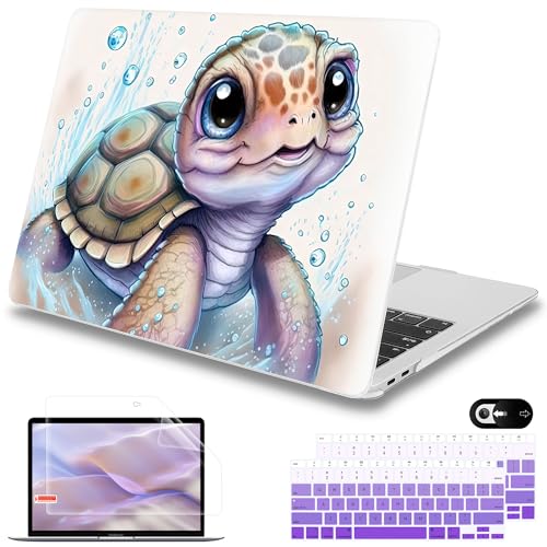 Mektron Case for MacBook Air 13 inch M1 A2337 A2179 A1932,Hard Cover 2018-2021 Air 13-inch with Touch ID, Exclusively Designed Protective Shell with Keyboard Skin+Screen Protector, Cute Turtle - color: Cute Turtle