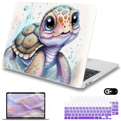 Mektron Case for MacBook Air 13 inch M1 A2337 A2179 A1932,Hard Cover 2018-2021 Air 13-inch with Touch ID, Exclusively Designed Protective Shell with Keyboard Skin+Screen Protector, Cute Turtle - color: Cute Turtle