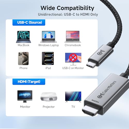 Cable Matters 48Gbps Unidirectional USB C to HDMI 2.1 Cable, 3ft | 4K@240Hz / 8K@60Hz HDR, for macOS and Windows, No Firmware Update Needed, Thunderbolt to HDMI 2.1 - size: 3 Feet