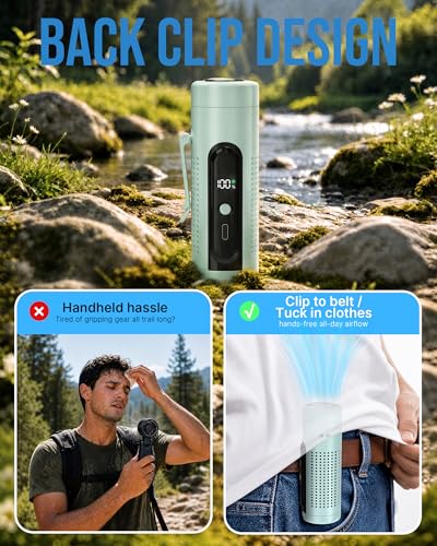 Mini Clip On Handheld Cooling Fan, 17000RPM 5 Speed Small Belt Fan with Ice Cooling Plate, Long Battery & LED Display, Portable Pocket Waist Fan for Travel Camping Hiking, Gifts for Men Women(Blue) - color: Light Blue