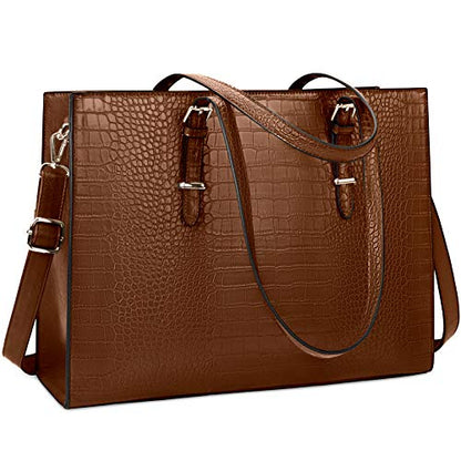 Laptop Bag for Women 15.6 Inch Crocodile Leather Tote Bag Water-resistant Work Briefcase Business Computer Shoulder Bag for Travel Teacher Nurse Professional Handbag - color: Coffee