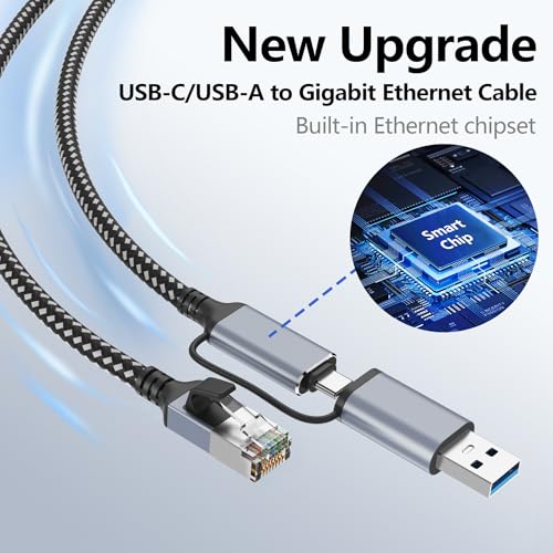 Jadaol USB-C/USB-A to Ethernet Cable 15 ft, Built-in USB-A Adapter, Up to 1Gbps Gigabit RJ45 LAN, Plug & Play for Most Systems, USB 3.0, Nylon Braided, Compatible with Thunderbolt 3/4 Device - size: 15ft