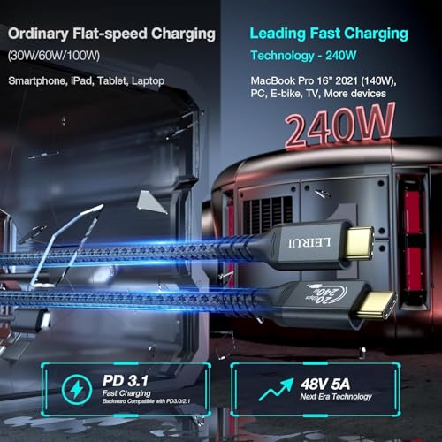Long USB C to USB C Cable 240W Fast Charging, 20Gbps Fast Charging & Data Transfer, 8K@30Hz/4K@144Hz Video, Thunderbolt 3/4 Compatible for MacBook Pro, Samsung S23/S24, iPad Pro, Gaming Monitors - size: 13.3FT