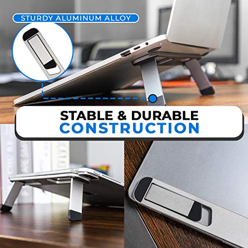 Portable Laptop Riser–Self-Adhesive Aluminum Foldable Laptop Stand | Laptop accessories for desk non skid non slid - color: Silver