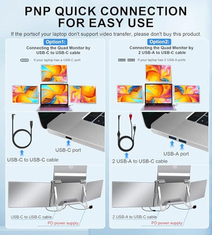 16" Laptop Screen Extender, 1200P IPS Quad Monitor | For 13.6-17.3-inch laptops; supports Windows 10+ and 2019+ MacBooks with M1/M2/M3/M4 via one USB-C/A cable - size: 16 inches