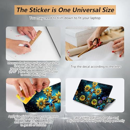 Laptop Skin Sticker for 12.1”-15.6“ Laptops (Fits 13”, 13.3”, 14”, 15”, 15.4”) | Protective Universal Reusable Vinyl Art Decal Cover | Waterproof & Scratch-Resistant-Floral Cross - color: Floral Cross