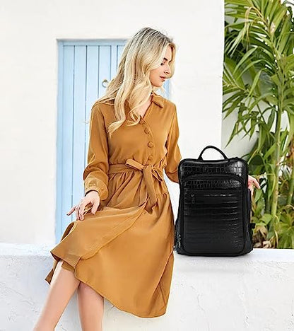 Leather Laptop Backpack, Women and Men Backpack Travel Business Work College Water Resistant Anti Theft Daypack Large fits for 15.6 inch Notebook Computer bag, Black… - color: 2302-black