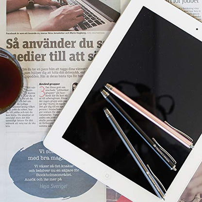 The Friendly Swede Stylus Pen for Touchscreen with Replaceable Thin Tips | 3 Spare Rubber Tips, 3 Elastic Lanyards, Microfiber Cleaning Cloth, 3-Pack 5.5" High Precision Stylus Pen, Gold/Silver/Black - color: Gold/Silver/Black