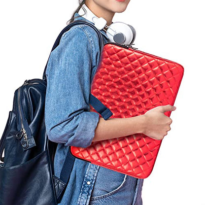 TRIUMPH VISION Puffy Laptop Sleeve Pouch Case Protective Bag Lined Padded | Puffy Laptop Case 15.6 in Quilted Leather Protection Shockproof Cushion Padding Fashion with Pocket Safe Red - color: Red Quilted, size: 15.6 Inch