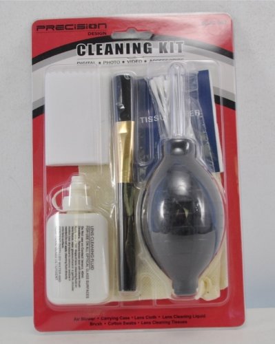 Precision Design 6-Piece Camera & Lens Cleaning Kit with Air Blower, Brush, Cleaning Solution, Microfiber Cloth, Lens Tissues & Cotton Swabs