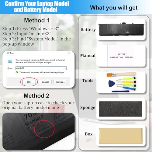 GT83D Battery Replacement for Dell XPS 14 9440 Series Laptop Battery 7T7DY N80X2 70Wh