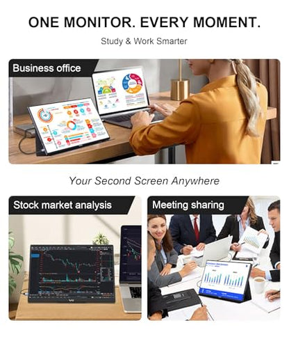 LB M18 Portable Monitor 18.5 Inch 1080P FHD IPS 100Hz External Screen, USB-C & HDMI Travel Display with Protective Folio Dual Speakers for Laptop, Mac, Phone, PC - size: M18 (18.5")