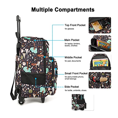 Tilami Rolling Backpack 18 inch Double Handle with Lunch Bag Wheeled Kids Backpack for Girls and Boys, INS Brown - color: Ins Black