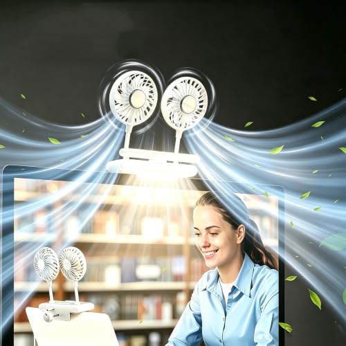 Binguowang Video Conference Lighting fan for Monitor Clip On Light Gray | Personal Cooling,Flip-Open Anti-shake Lighting for Office Working,Home Workspaces,Distance Learning and Live Streaming - color: Gray
