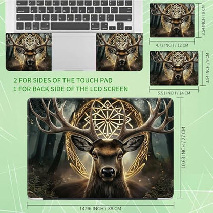 Laptop Skin Sticker Decal, Universal Protective Cover Fit 12 13 14 15.6 Inch Notebook, Reusable Water-Resistant Vinyl Decal w/ 2 Wrist Pads for Business Travel Office, Art Deer Head - color: Art Deer Head