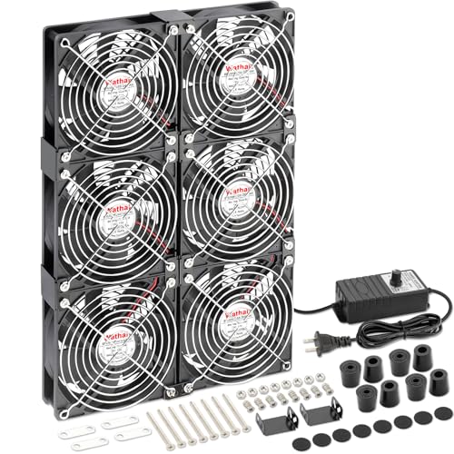 Wathai 120mm x 6 Small Box Computer Fan with AC 110V 240V Speed Controller | Dual Ball with Variable Speed Controller for Server Rack, Greenhouse, Basement, Window Exhaust Cooling Ventilation - style: 6x120mm fan